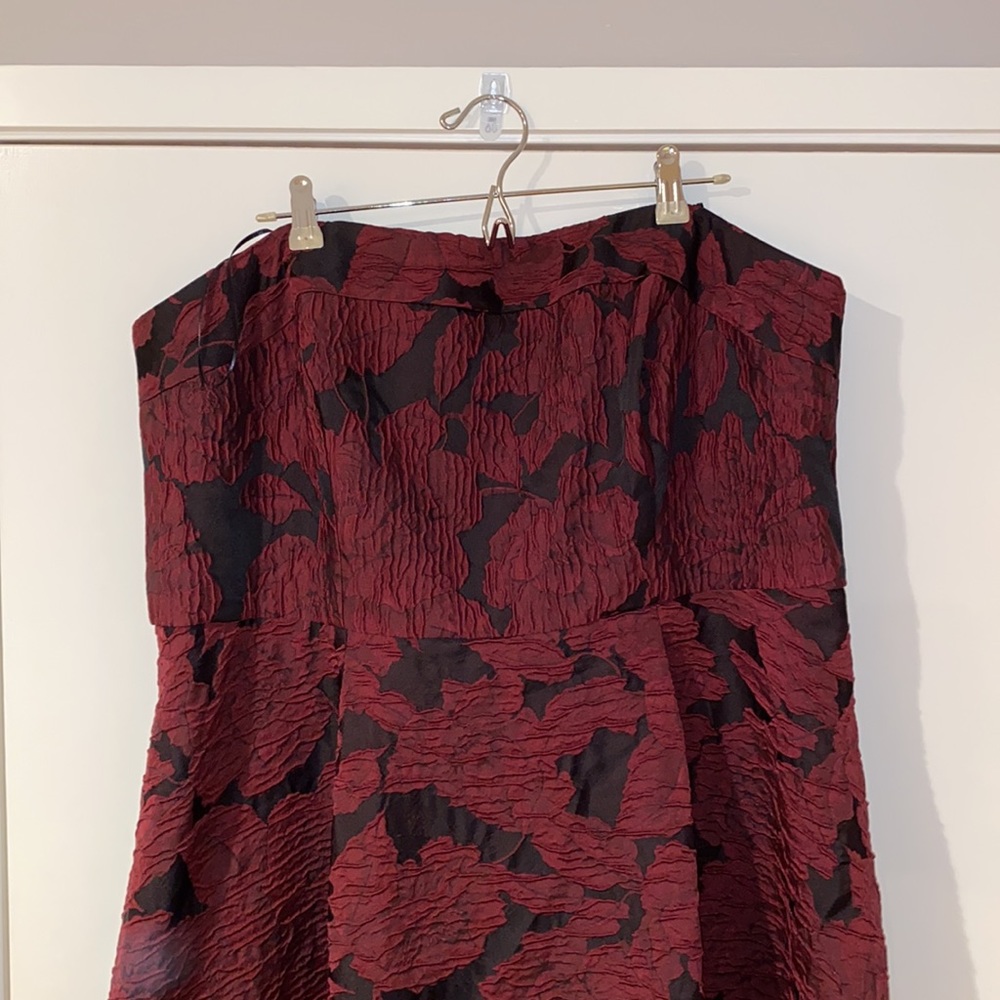 ABS Allen Schwartz Red and Black Strapless A-Line Dress